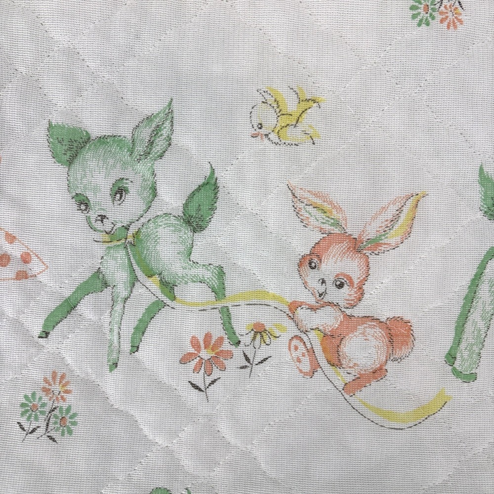 Vintage 70s Acrylic Baby Blanket Satin Trim Woodland Mushrooms Dear Bunny Chick - Picture 4 of 16